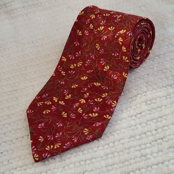 Christian Dior Monsieur Floral Red Tie 100% Printed Polyester Made In USA - Picture 4 of 9